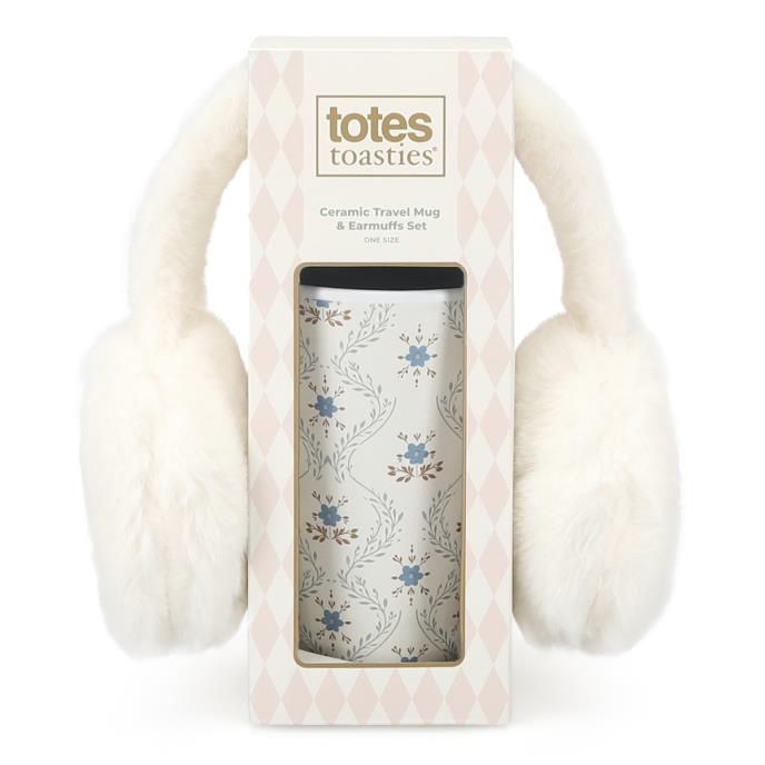 totes toasties® Ladies Ceramic Travel Mug & Earmuff Set Blue Floral / Cream Extra Image 5
